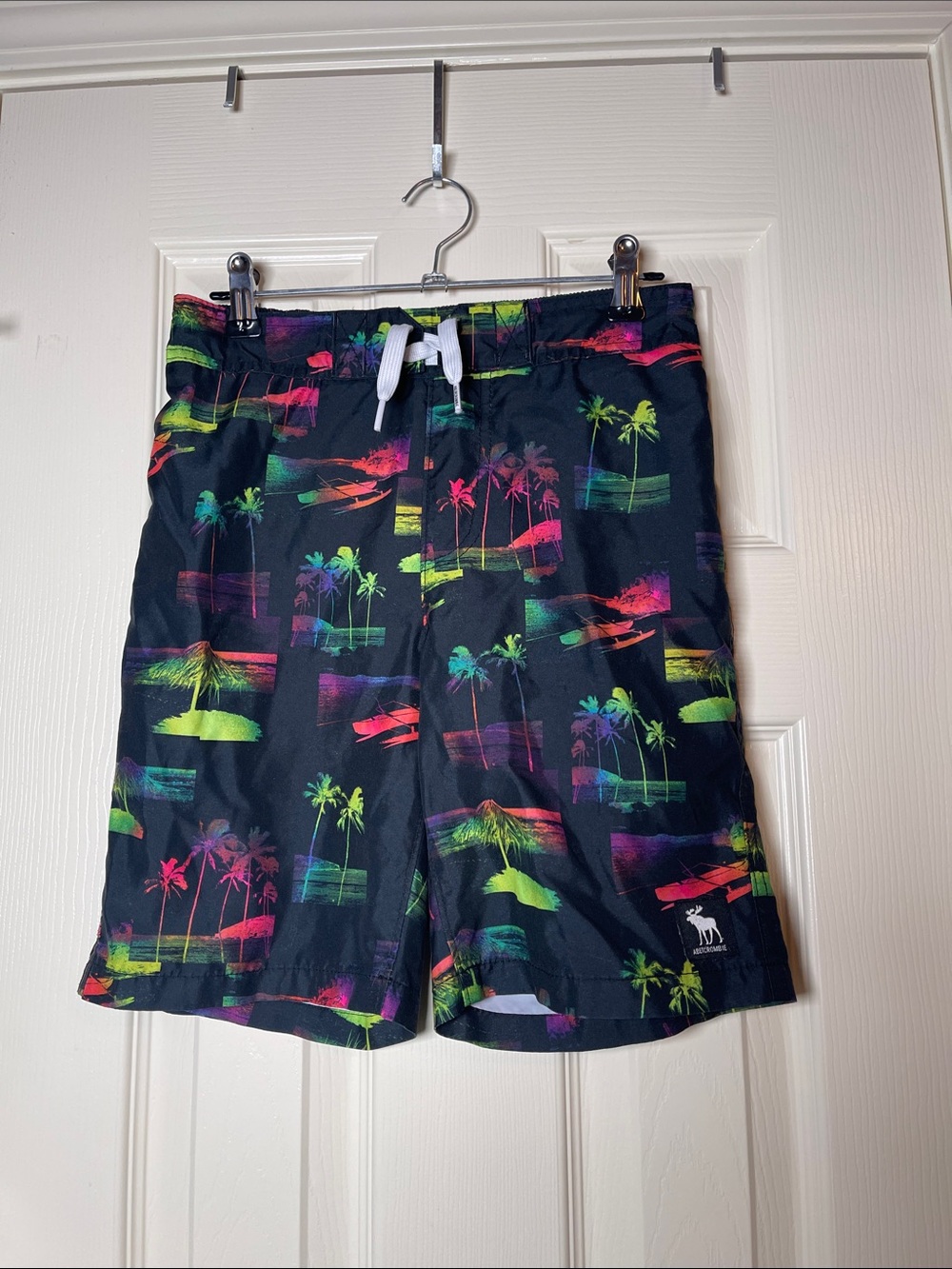 Kids Abercrombie & Fitch Neon Palm Print Black Swim Trunks